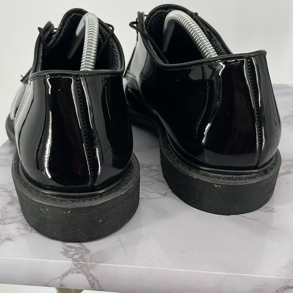 CAPPS Black Hi Gloss Shine Patent Leather Lace Up Oxfords Dress Shoes Uniform - Picture 5 of 10